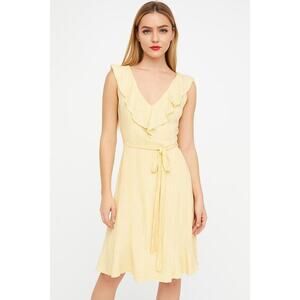 RW&CO Yellow and White Ruffle Sleeveless Striped Dress Size XS